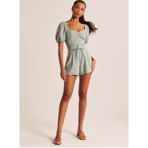 Abercrombie and Fitch Linen Blend Short Sleeve Top and Shorts Set Sage Green